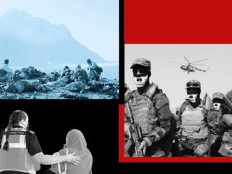 Montage of soldiers and a UK Border Force official